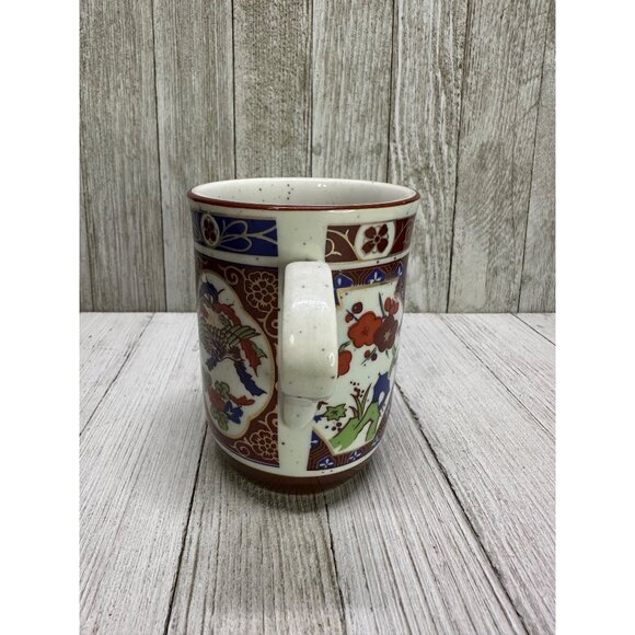 Vtg Japan Imari Coffee Tea Mugs Cups Speckled Stoneware Floral Peacock Set of 6 - Picture 4 of 10